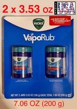 2 x 3.53 OZ, Vicks VapoRub Cough Suppressant & Topical Analgesic, total (200g)