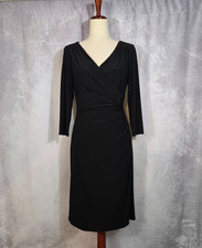 RALPH LAUREN Black 8 LBD Faux Wrap Jersey Dress w/ Ruching & Surpice Neckline