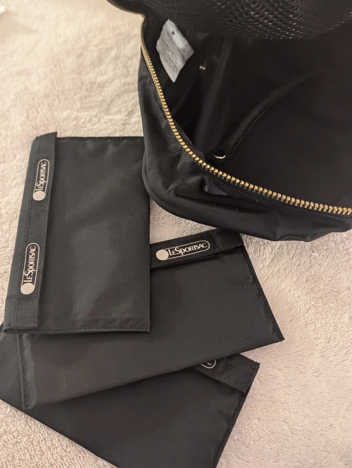 Bolsa de viaje Le Sportsac negra de nailon para joyería 3 bolsas pequeñas 7x7 Foto 4 de 4
