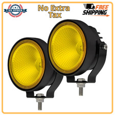 LED Round Yellow OffRoad Driving Fog Lights Flood Beam 2Pcs 4 Inch Super Brig...