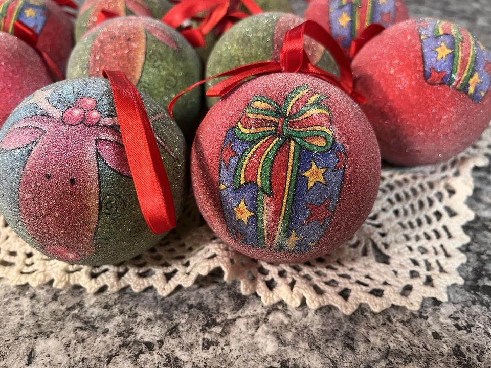 10 Vintage Sugar Coated Frosted Christmas Tree Ornaments Whimsy Reindeer Present - Image 3 of 4