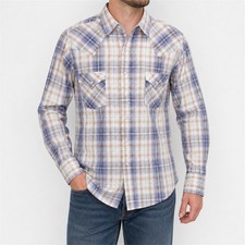 Plains Western Wear Shirt Mens Medium Pearl Snap Long Sleeve Plaid Rodeo