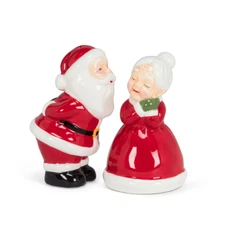 Primitive Christmas MR MRS CLAUS SANTA KISSING SALT PEPPER SHAKERS Figurine Set