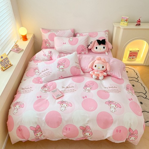 Anime Melody Cinnamoroll Kuromi Bedding Set Cotton Quilt Cover Sheet Pillowcase - Picture 22 of 44