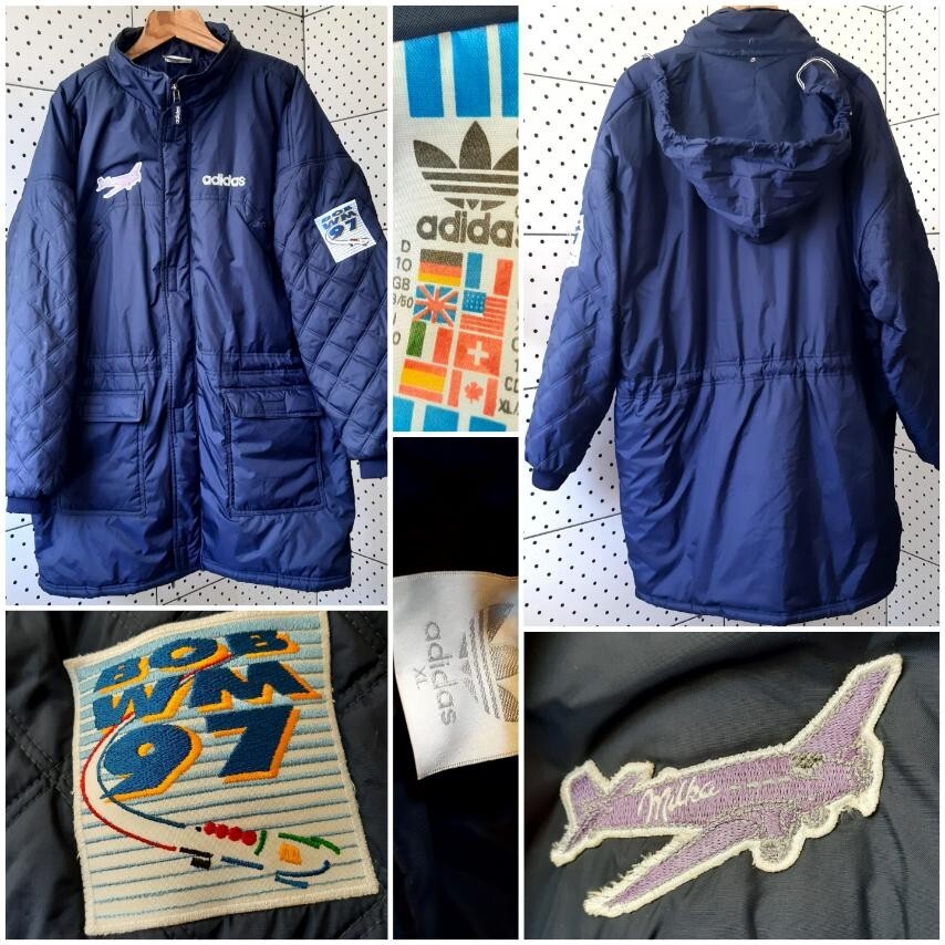 Vintage 90s ADIDAS Blue Padded Track Jacket BOB WM 97 Sponsor