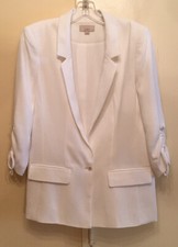 LOFT SIZE 4 WHITE ONE-BUTTON SINGLE BREASTED JACKET W. RUCHED SLEEVES. 100 POLY