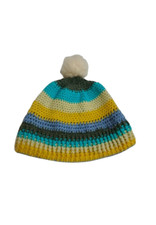 This hand-knitted, striped children s hat with a wool ball comes in a variety of