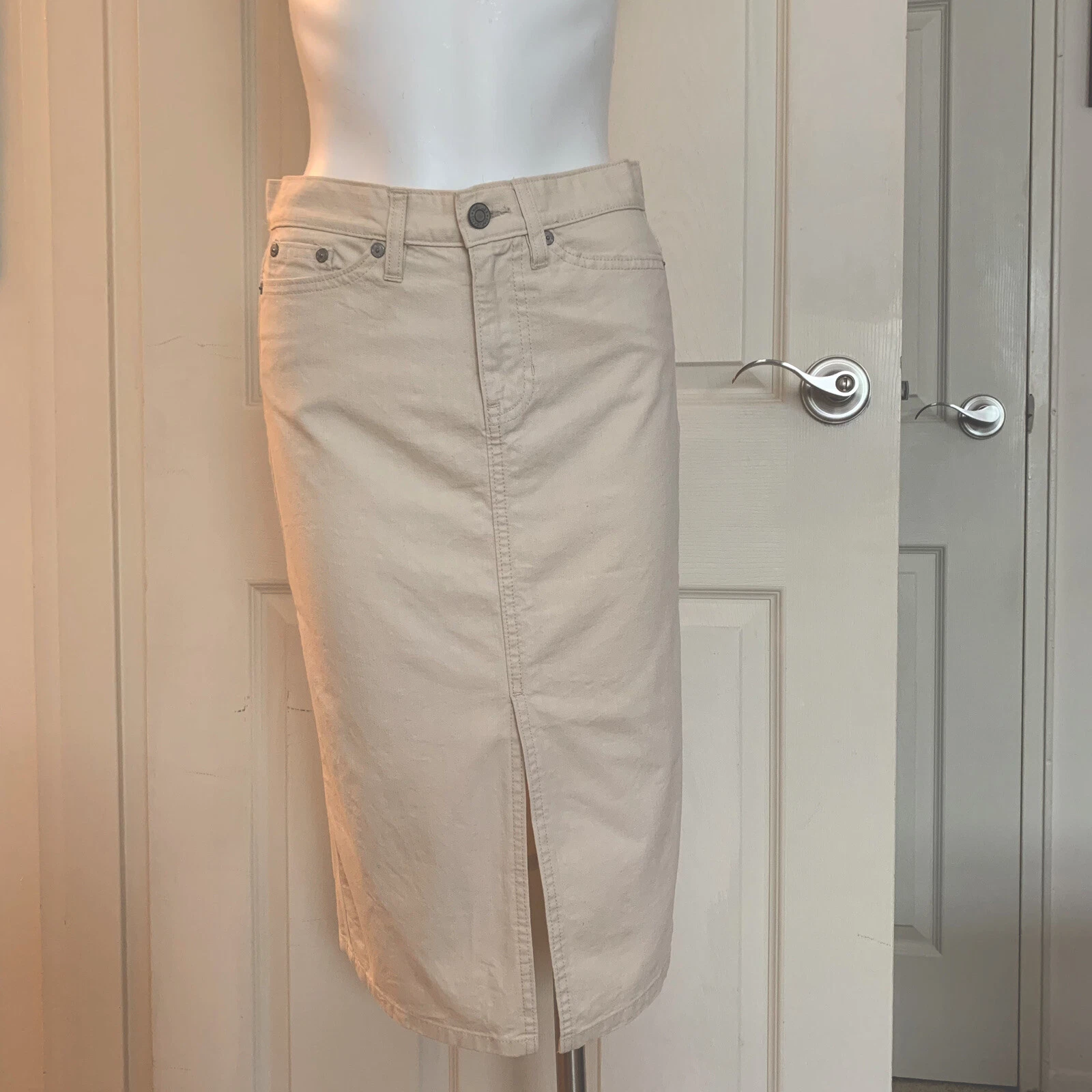 Gap Women’s Y2K Cream Slit Front Denim Pencil Skirt- Sz 1