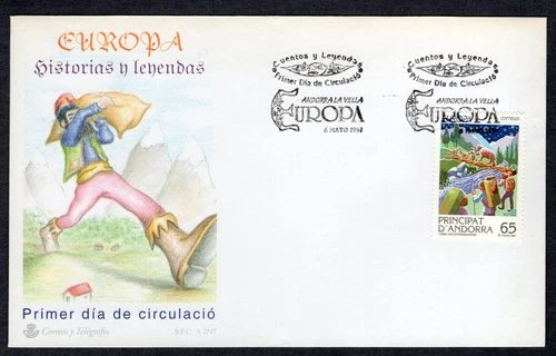 EUROPA ANIMAL BEAR CROSSING RIVER ON FALLEN TREE 1997 SPANISH ANDORRA FDC