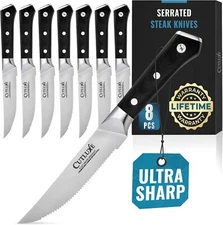Cutluxe Steak Knives Set of 8, Serrated Steak Knives –Forged High Carbon German