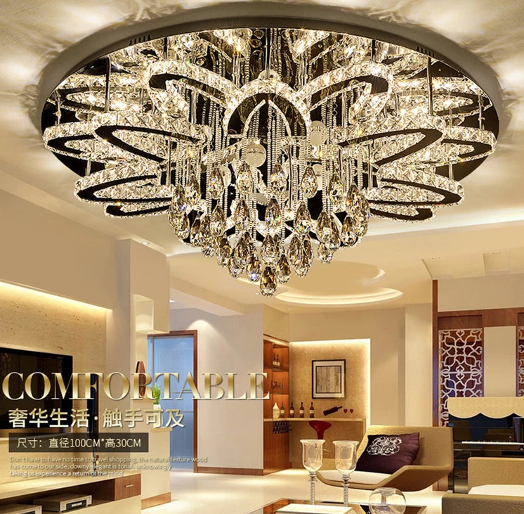 LED luxury crystal lamp ceiling living room light round bedroom lamp fixture NEW