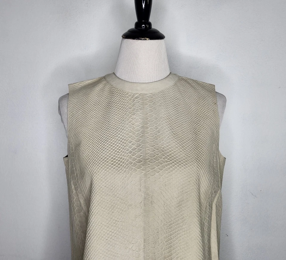 VINCE Top Women's Size Small Ivory Snake Embossed Nabuck Lamb Leather Tank - Image 3 of 4