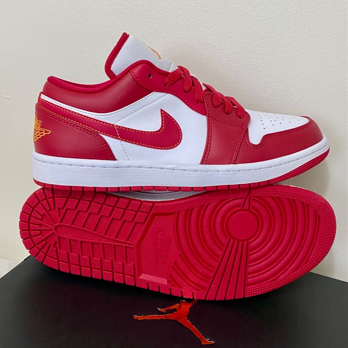 Brand New Nike Air Jordan Low Cardinal Red Light Curry White 553558-607 Sz 12 Air Jordan 1 Low Cardinal Red/White-Light Curry 553558-607  main image 2