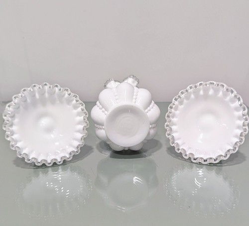 FENTON TRIO! "SILVER CREST" Vintage Vase and Candlesticks by Fenton Glass - Picture 4 of 9