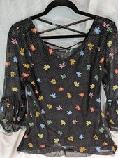 Cable & Gauge LARGE floral boho Flowing Floral Blouse Cris Cross Back Feminine 