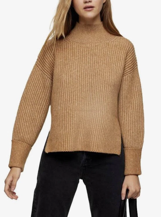 Topshop Suéter Corto Cuello Simulado en Camel Mujer Marrón Cálido Pullover Foto 2 de 4
