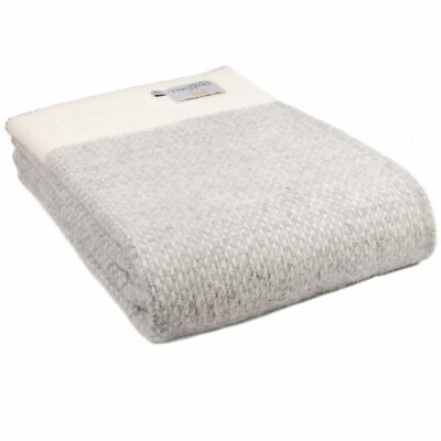 TWEEDMILL TEXTILIEN 100 % rein neu Wolldecke Teppich CROSSWEAVE GRAU & CREME WERFEN