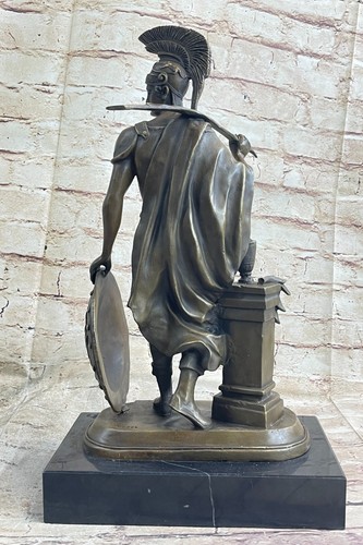 BRONZE ROMAN WARRIOR WITH SWORD AND SHIELD STATUE SIGNED HOT CAST - Picture 5 of 10
