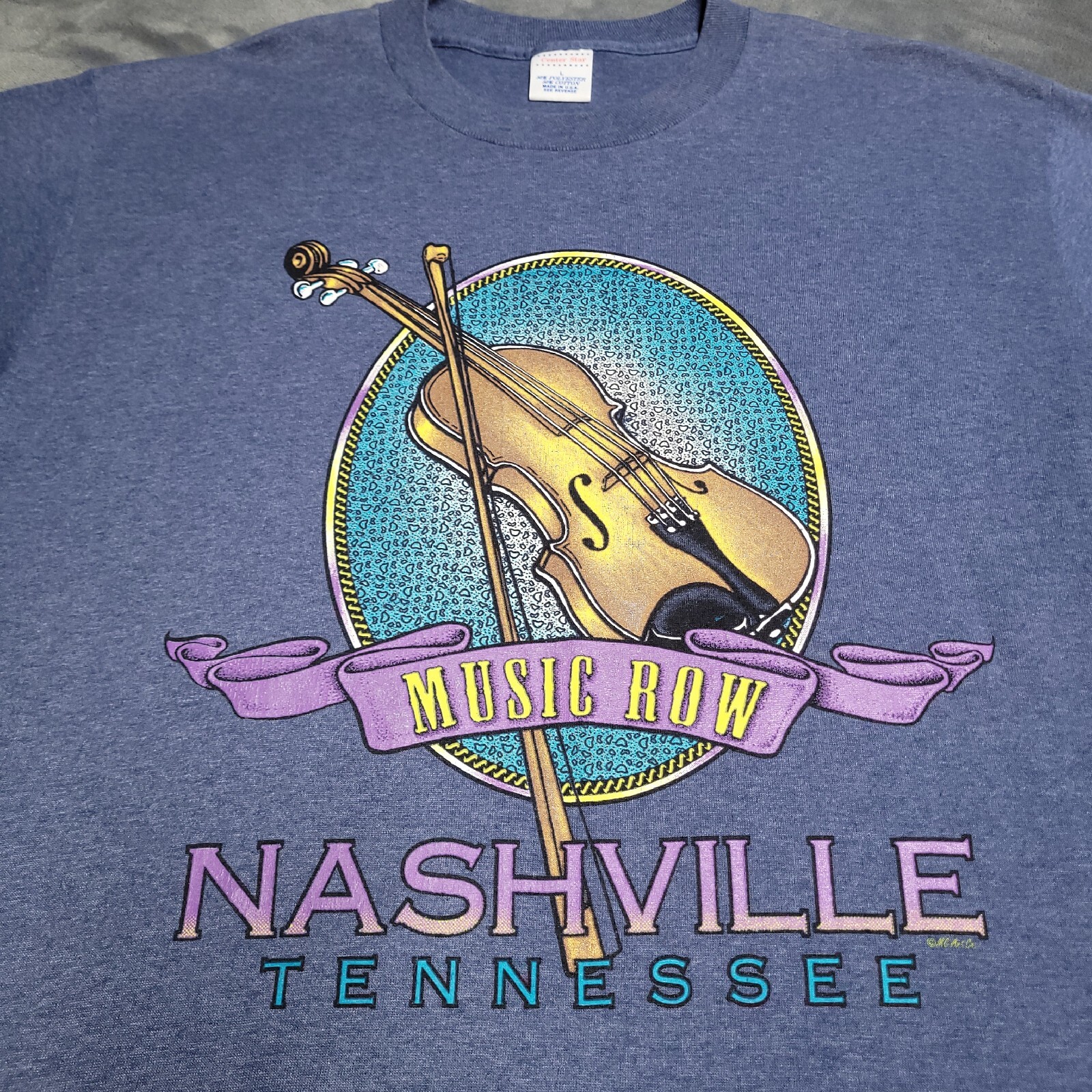 FILA Camicia vintage anni '90 Nashville Music Row Tennessee grande violino punto singolo made in USA