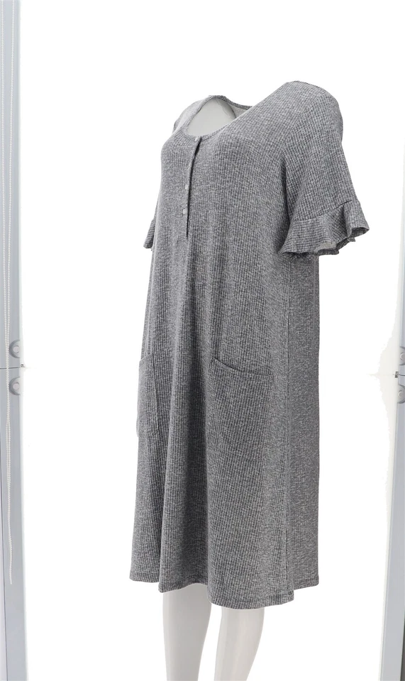 Vestido lounge HUE Ruffle-Slv Henley malha SLEET S/M NOVO SEM ETIQUETAS (370) - Imagem 2 de 4