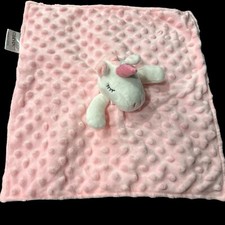 Crevent Pink Unicorn Minky Dot Lovey Sparkly Horn Security Blanket 14.5" Square