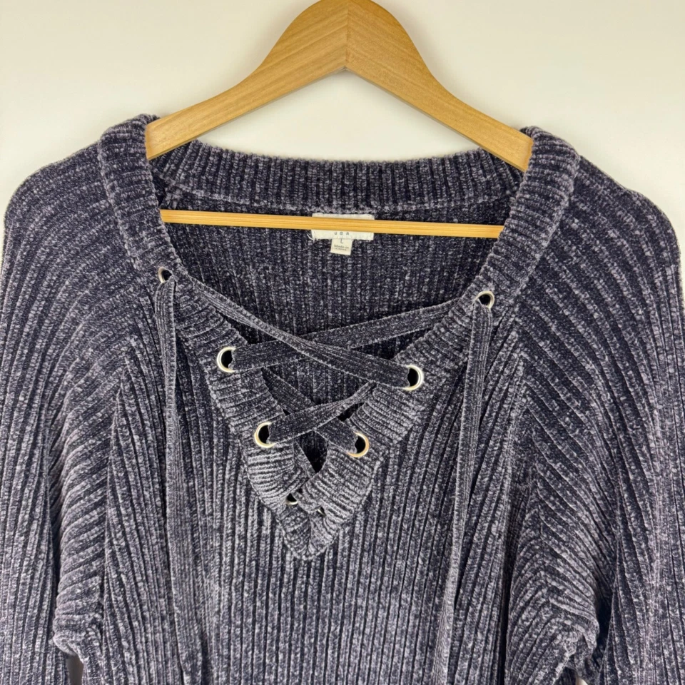 Suéter de Chenilla Umgee Talla L Pullover con Cordones Manga Larga Informal Suave Cómodo Foto 2 de 4