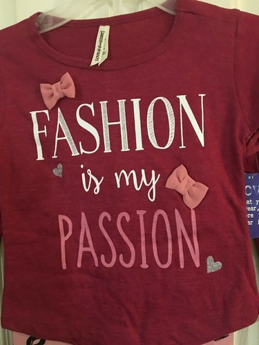 Girls Fashion is my Passion pink L/S T-Shirt & Pink Leggings XS 4/5 - Picture 2 of 3