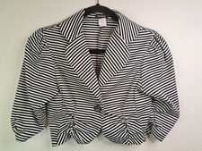 Sensational Collections Cropped 1-Button Blazer Jacket Black White Striped L