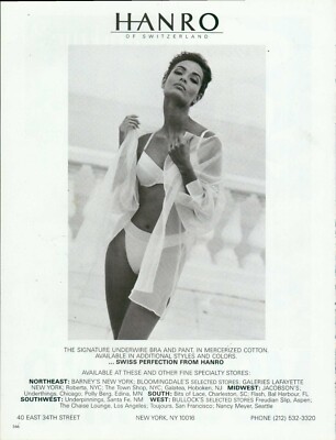 HANRO Lingerie Magazine Print Ad Advert  Bra Hosiery Underwear VTG  1993