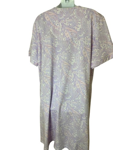 Miss Elaine Womens Paisley Snap Front Large Cotton/ Poly Short Sleeve Robe Purpl - Picture 7 of 8