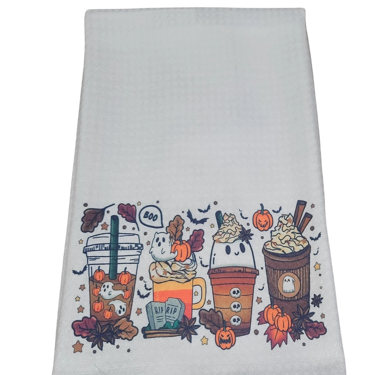 Halloween Kitchen Dish Towel Bar Hanging Hand Towels Pumpkin Ghosts Coffee  16x24