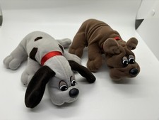 TWO Tonka Pound Puppies Plush 8" Gray Spotted Dog  Brown Dog Kay-bee Vintage
