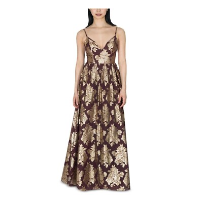 Dear Moon Maxi Dress Wine Gold Floral Formal Prom Party Size 5 NWT