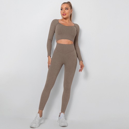 Damen 2-teilig Yoga Outfits nahtlos gerippt passend Fitness-Studio Kleidung Training Sets - Bild 49 von 124