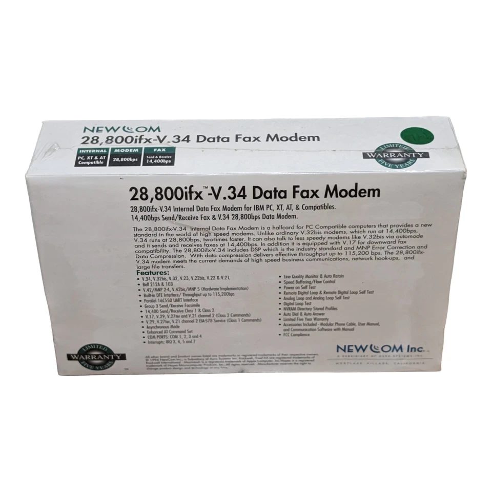 NEWCOM INTERNAL 28,800 ifx-V3.34  DATA / FAX MODEM (NIB) SEND & RECEIVE DATA - Image 2 of 4