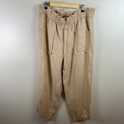 Lauren Ralph Lauren Linen Pants Size 14W Tan Drawstring Patch Pockets Ankle