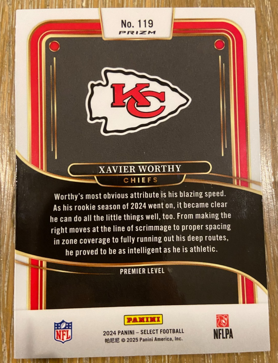 2024 Panini Select Premier Level Xavier Worthy #119 Zebra Prizm