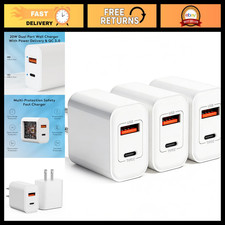 3-Pack 20W Dual Port USB C Fast Charger Block Power Adapter Plug for Devices