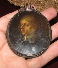 Antique 17th Century Flemish Dutch Old Master Portrait Miniature Oil on Copper