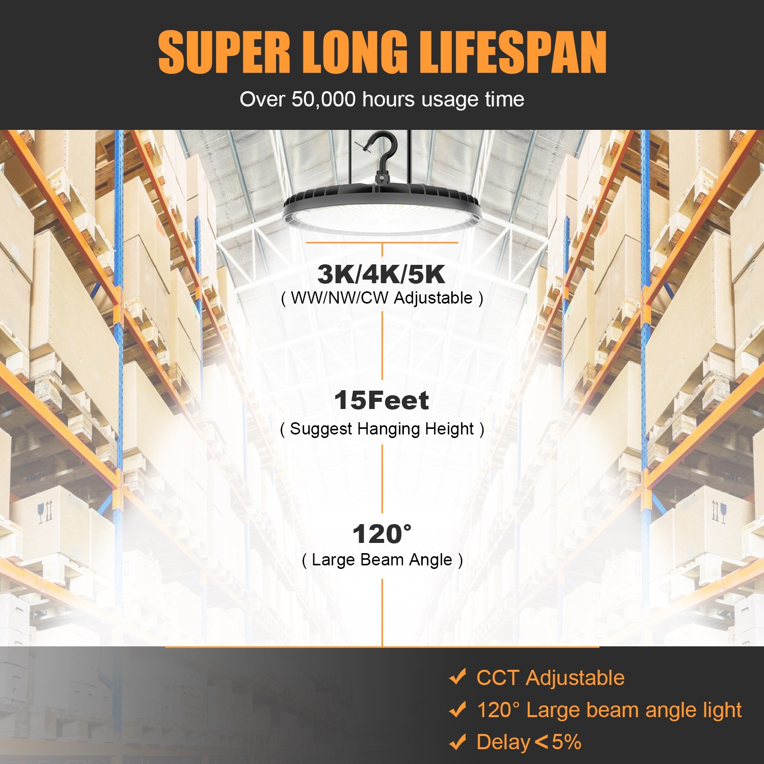 150W UFO LED High Bay light Commercial Warehouse Garage Lamp Adjustable 3K/4K/5K