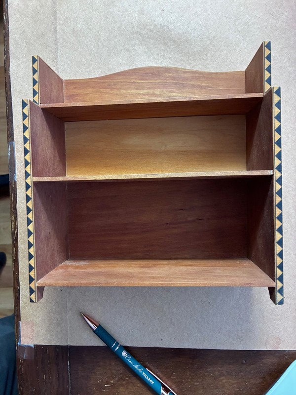 unique bookcase for miniature books, all wood decorated, Miniature book Society