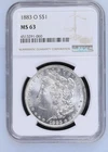1883 O MORGAN SILVER DOLLAR NGC MS63 BLAST WHITE!