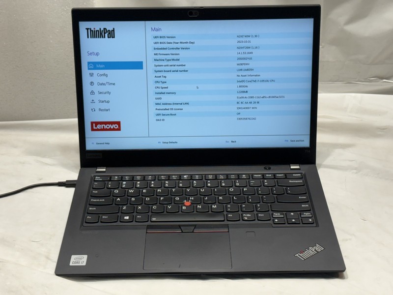 Lenovo ThinkPad T14 Intel core i7-10510U @1.80GHz 12GB RAM Laptop No/ hdd