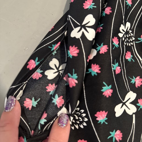 Vintage retro Black floral print Brand New Leslie Fay Long Elegant Dress See Pic - Picture 16 of 16