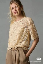 Anthropologie Dolan Left Coast Boxy Scalloped Lace T-Shirt Size M