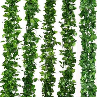 60Pcs 2.2m Efeugirlande Künstlich Rebe kunstblumen Hängende Pflanzen Efeu Grün