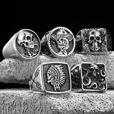 Cooler Totenkopf Häuptling Cowboy Monster Ring Herren Damen Silber Vintage Punk Schmuck