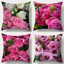 4pcs Pink Floral Soft Pillow Covers 18in Spring Elegant Home Decor Cushion Cases
