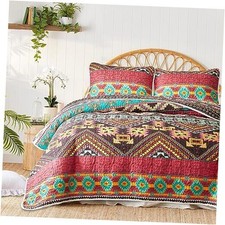 3 Pieces Colorful Bohemian Quilt Set California King 102" x 114" Burgundy