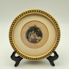 Antique Signed mezzotint? Print Calmady Children Round Gold Gilt Frame